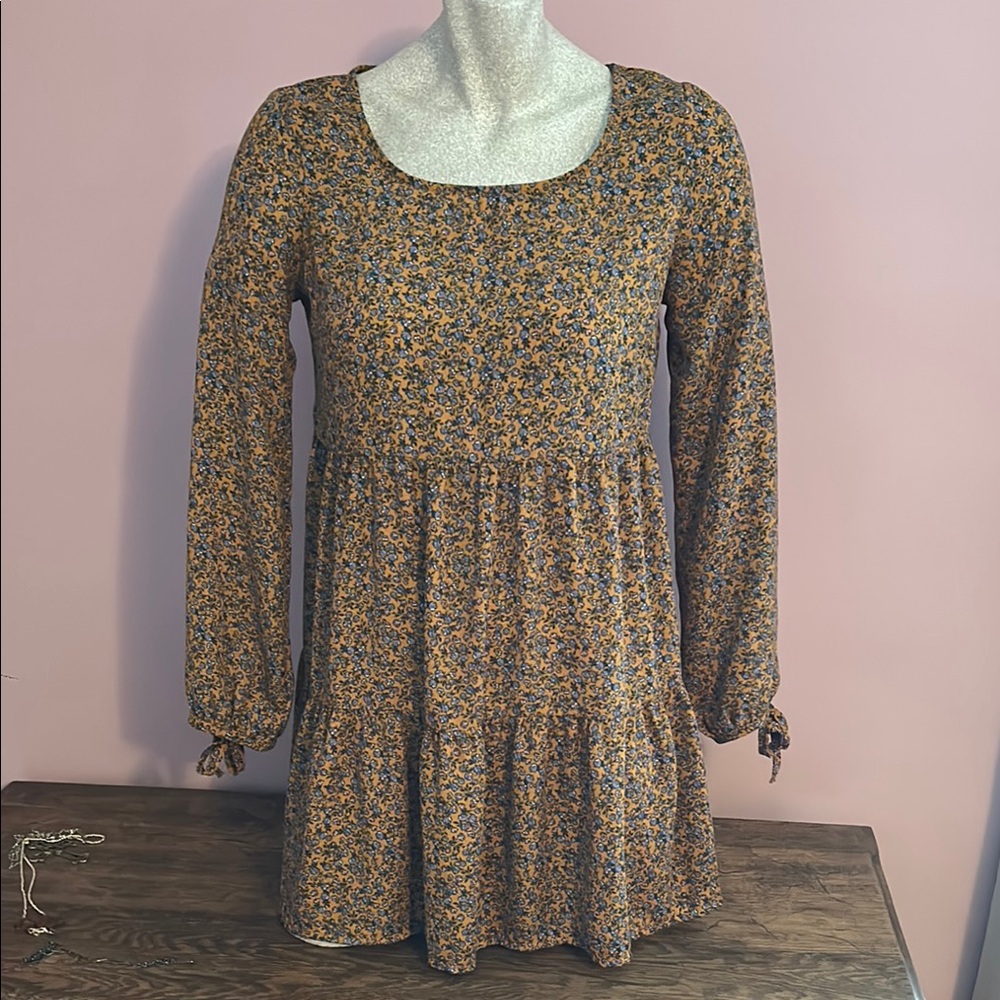 Wild Fable Floral Long Sleeve Mini Dress -Yellow with Floral Pattern
